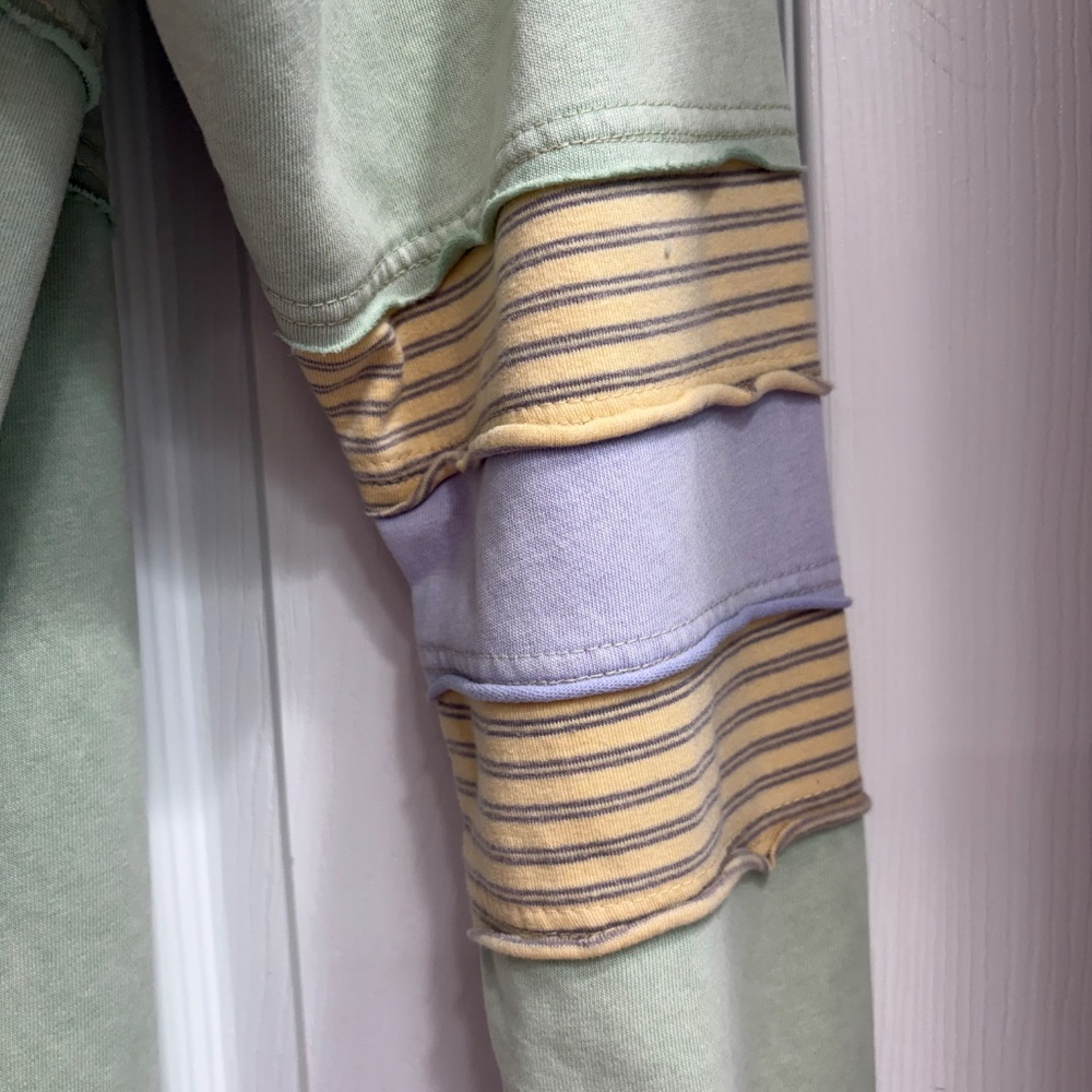 New Easel Terry Knit Color Block Sweatshirt Pullover Oversized Cotton Sage Small - Picture 4 of 6